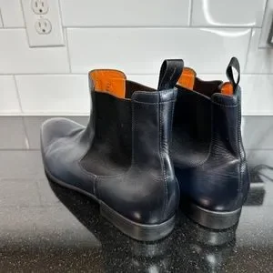 Santoni Blue Leather Chelsea Boots Men US 12 Santimon Men Classic Leather Chelsea Boots Brogue Dress  main image 2